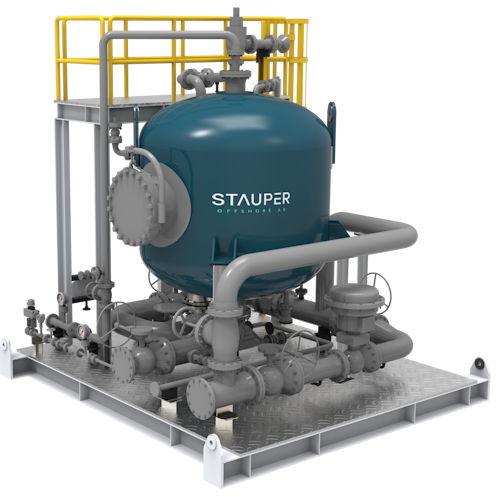 Stauper’s compact flotation unit ‘polishes’ produced water by introducing gas bubbles from the bottom of a vessel where the bubbles attach to the oil particles left in the water.