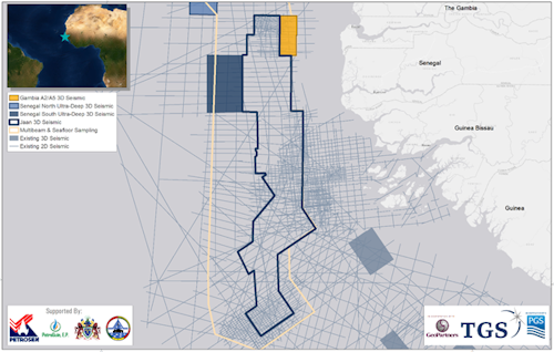 The expanded 3D seismic survey covers blocks A2/A5 offshore The Gambia.