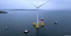 The structure for the WindFloat Atlantic project comprises a floating platform and what is said to be the largest wind turbine ever installed on a floating structure. The structure for the WindFloat Atlantic project comprises a floating platform and what is said to be the largest wind turbine ever installed on a floating structure.