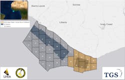 Blocks on offer in Liberia’s Harper basin bid round. Blocks on offer in Liberia’s Harper basin bid round.