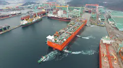 The Coral Sul FLNG hull at the Samsung Heavy Industries shipyard in Geoje, South Korea.