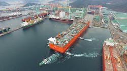 The Coral Sul FLNG hull at the Samsung Heavy Industries shipyard in Geoje, South Korea.