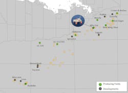 The Buckskin field is located in Keathley Canyon in 6,800 ft of water, some 300 mi due south of Lafayette. The Buckskin field is located in Keathley Canyon in 6,800 ft of water, some 300 mi due south of Lafayette.
