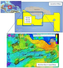 Walton Morant licence offshore Jamaica and location of the Colibri prospect in the Walton basin.