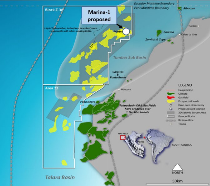 Location of the Marina-1 exploration well offshore Peru.