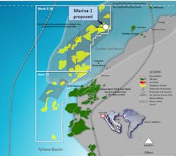 Location of the Marina-1 exploration well offshore Peru. Location of the Marina-1 exploration well offshore Peru.