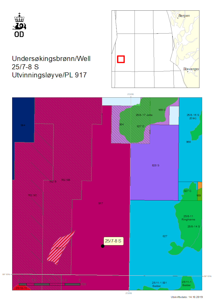 Location of well 25/7-8 S on production license 917 in the central Norwegian North Sea.