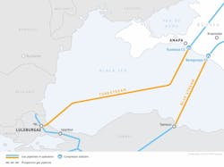 TurkStream gas pipeline route in the Black Sea.