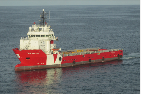 The platform support vessel VOS Prelude is managed and operated by VOS Den Helder.