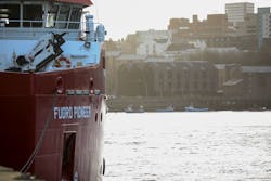 The Fugro Pioneer heading to start a six-month site investigation and survey campaign for innogy&rsquo;s 1.4-GW Sofia offshore wind farm.