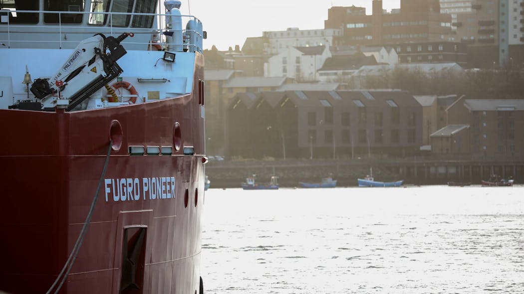 The Fugro Pioneer heading to start a six-month site investigation and survey campaign for innogy&rsquo;s 1.4-GW Sofia offshore wind farm.