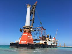 The heavy-lift vessel Aegir transporting the North Field Bravo jacket. The heavy-lift vessel Aegir transporting the North Field Bravo jacket.