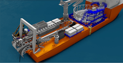 A 3D model of the Normand Clipper&rsquo;s back deck in array cable installation mode.