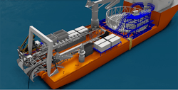 A 3D model of the Normand Clipper’s back deck in array cable installation mode. A 3D model of the Normand Clipper’s back deck in array cable installation mode.