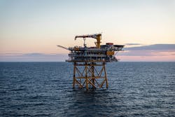 The normally unattended wellhead platform serving the Valhall Flank West development in the southern Norwegian North Sea. The normally unattended wellhead platform serving the Valhall Flank West development in the southern Norwegian North Sea.