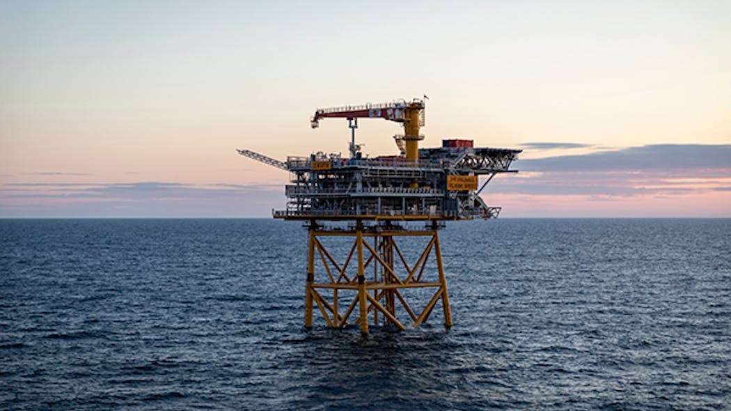 The normally unattended wellhead platform serving the Valhall Flank West development in the southern Norwegian North Sea.