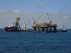 Vorlich mid-water arch installation in the UK central North Sea. Vorlich mid-water arch installation in the UK central North Sea.