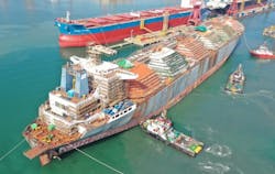The Gimi FLNG vessel under conversion at Keppel Shipyard in Singapore.