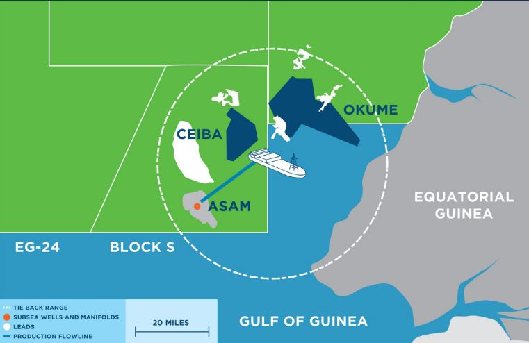 The S-5 (Asam) well is within tieback range of the Ceiba FPSO.