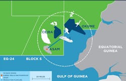 The S-5 (Asam) well is within tieback range of the Ceiba FPSO. The S-5 (Asam) well is within tieback range of the Ceiba FPSO.