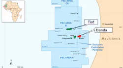 Location of the Banda and Tiof oil fields offshore Mauritania.