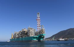The PFLNG Dua sets sail from the Samsung Heavy Industries yard in South Korea. The PFLNG Dua sets sail from the Samsung Heavy Industries yard in South Korea.