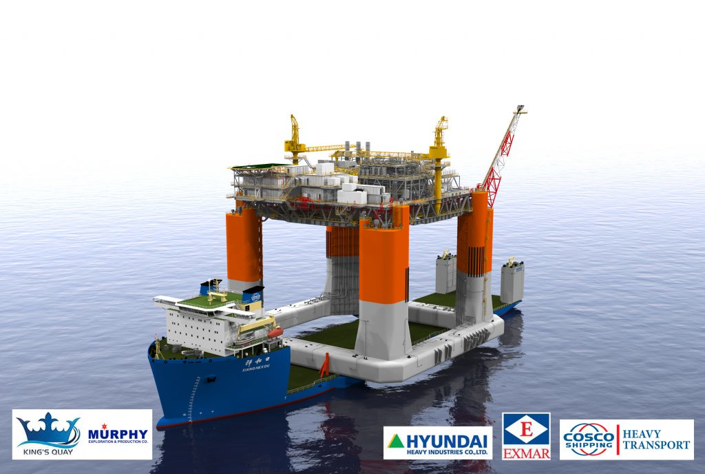 Cosco Shipping has signed a transportation contract with Hyundai Heavy Industries for Murphy&rsquo;s King&rsquo;s Quay floating production unit. The FPU is being built in Korea, and will be transported in 2021 to the Gulf of Mexico onboard the 50,000 mt dwt semisubmersible vessel Xiang He Kou.