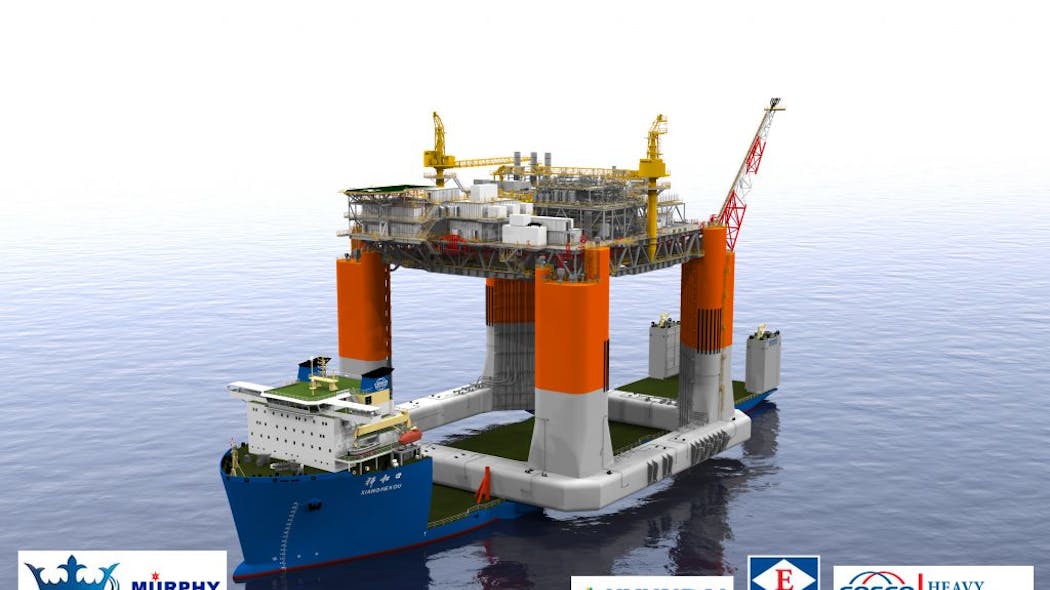 Cosco Shipping has signed a transportation contract with Hyundai Heavy Industries for Murphy&rsquo;s King&rsquo;s Quay floating production unit. The FPU is being built in Korea, and will be transported in 2021 to the Gulf of Mexico onboard the 50,000 mt dwt semisubmersible vessel Xiang He Kou.