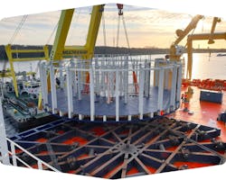 Mobilization of a 4,000-metric ton (4,409-ton) carousel onto the construction vessel Normand Clipper. Mobilization of a 4,000-metric ton (4,409-ton) carousel onto the construction vessel Normand Clipper.