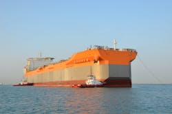 The FPSO Liza Unity will be spread moored at a water depth of 1,600 m (5,249 ft) with 20 Cabral 512 deepwater mooring lines with a minimum breaking strength of 12,300 kN. The FPSO Liza Unity will be spread moored at a water depth of 1,600 m (5,249 ft) with 20 Cabral 512 deepwater mooring lines with a minimum breaking strength of 12,300 kN.