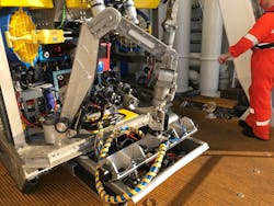The company's chain measurement system ready for a FPSO mooring inspection. The company's chain measurement system ready for a FPSO mooring inspection.