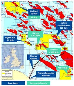 Phase 1 of the Core Project takes in the Southwark, Blythe and Elgood fields, and Phase 2 the Goddard, Nailsworth, and Elland fields in the UK southern North Sea.