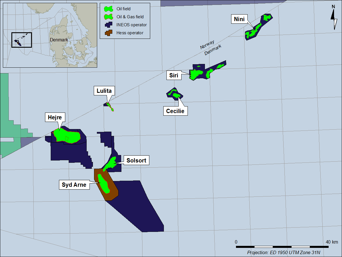 Location of the Hejre and Solsort fields in the Danish North Sea.