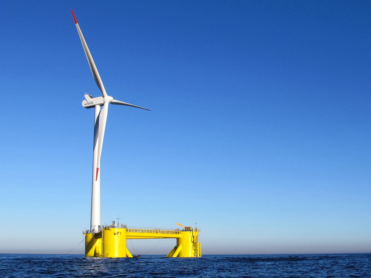 The WindFloat floating foundation for offshore wind turbines is said to cut environmental risk and cost.