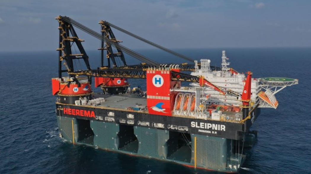 The semisubmersible crane vessel is named after the Norse God Odin&apos;s eight-legged stallion.