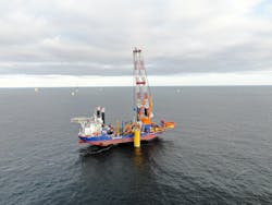 The Aeolus installing the slip joint foundation at the Borssele Site V in the Dutch North Sea.