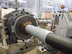 The world’s first fully bonded 4-in. carbon fiber PVDF pipe. The world’s first fully bonded 4-in. carbon fiber PVDF pipe.