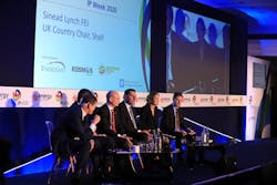 Sinead Lynch of Shell and Mathias Rigas of Energean (2nd and 3rd right) speaking at IP Week 2020. Sinead Lynch of Shell and Mathias Rigas of Energean (2nd and 3rd right) speaking at IP Week 2020.