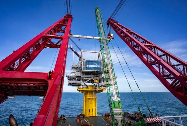 One of two 1,200-metric ton substations for the SeaMade offshore wind farm.