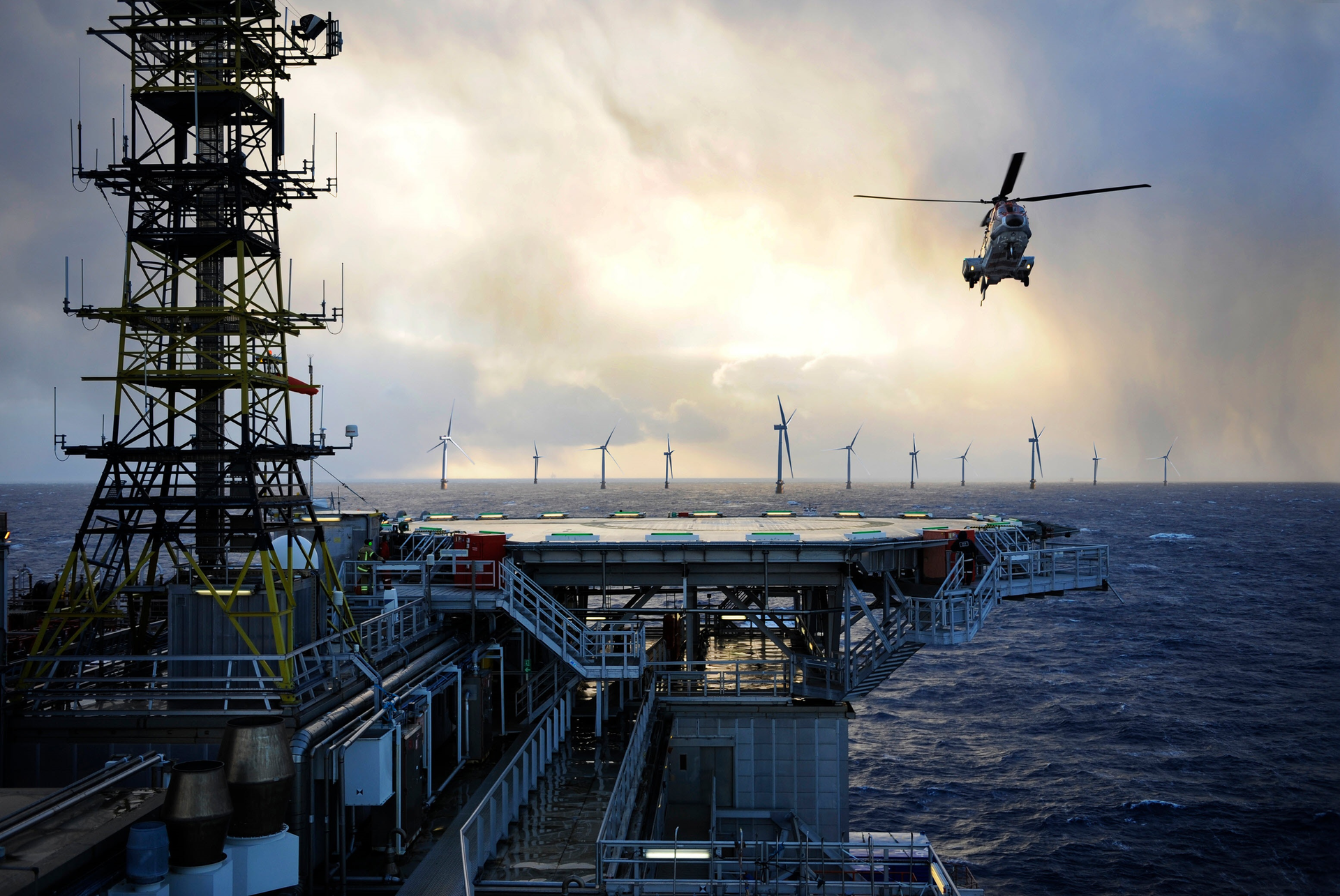 Illustration of the Hywind Tampen floating wind farm in the Norwegian North Sea.