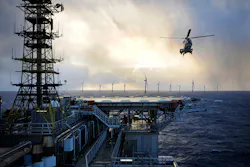 Illustration of the Hywind Tampen floating wind farm in the Norwegian North Sea.