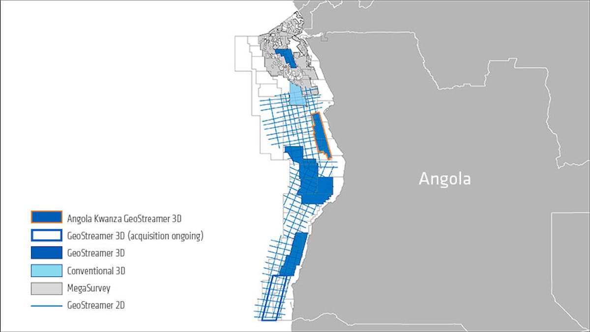 Angola Kwanza GeoStreamer 3D seismic coverage (orange outline)