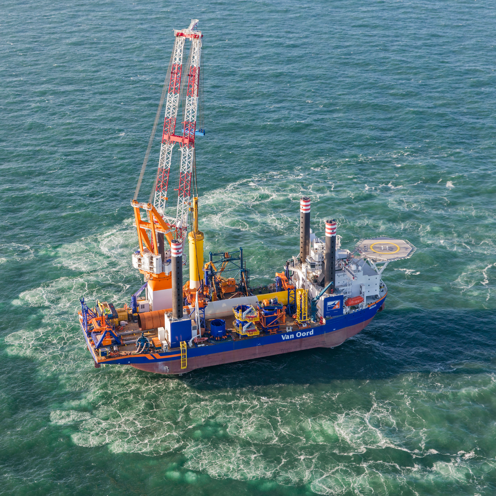 The offshore installation vessel Aeolus at the Borssele III & IV wind farm in the Dutch North Sea.