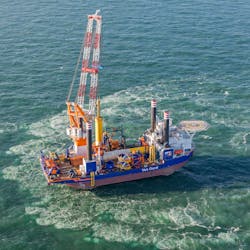 The offshore installation vessel Aeolus at the Borssele III &amp; IV wind farm in the Dutch North Sea.