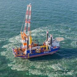 The offshore installation vessel Aeolus at the Borssele III & IV wind farm in the Dutch North Sea. The offshore installation vessel Aeolus at the Borssele III & IV wind farm in the Dutch North Sea.