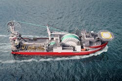 Illustration of the rigid reel-lay vessel Seven Vega. Illustration of the rigid reel-lay vessel Seven Vega.