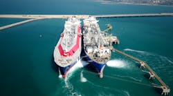 Transfer of LNG ship to ship.