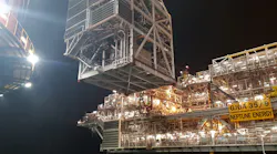 The Sleipnir installing the Nova module onto the Gjøa platform.