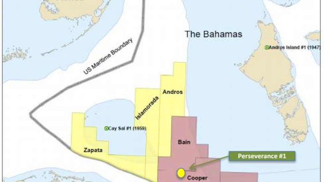 Location of the Perseverance #1 exploration well offshore The Bahamas.