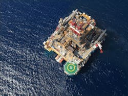 The semisubmersible drilling rig Maersk Discoverer. The semisubmersible drilling rig Maersk Discoverer.